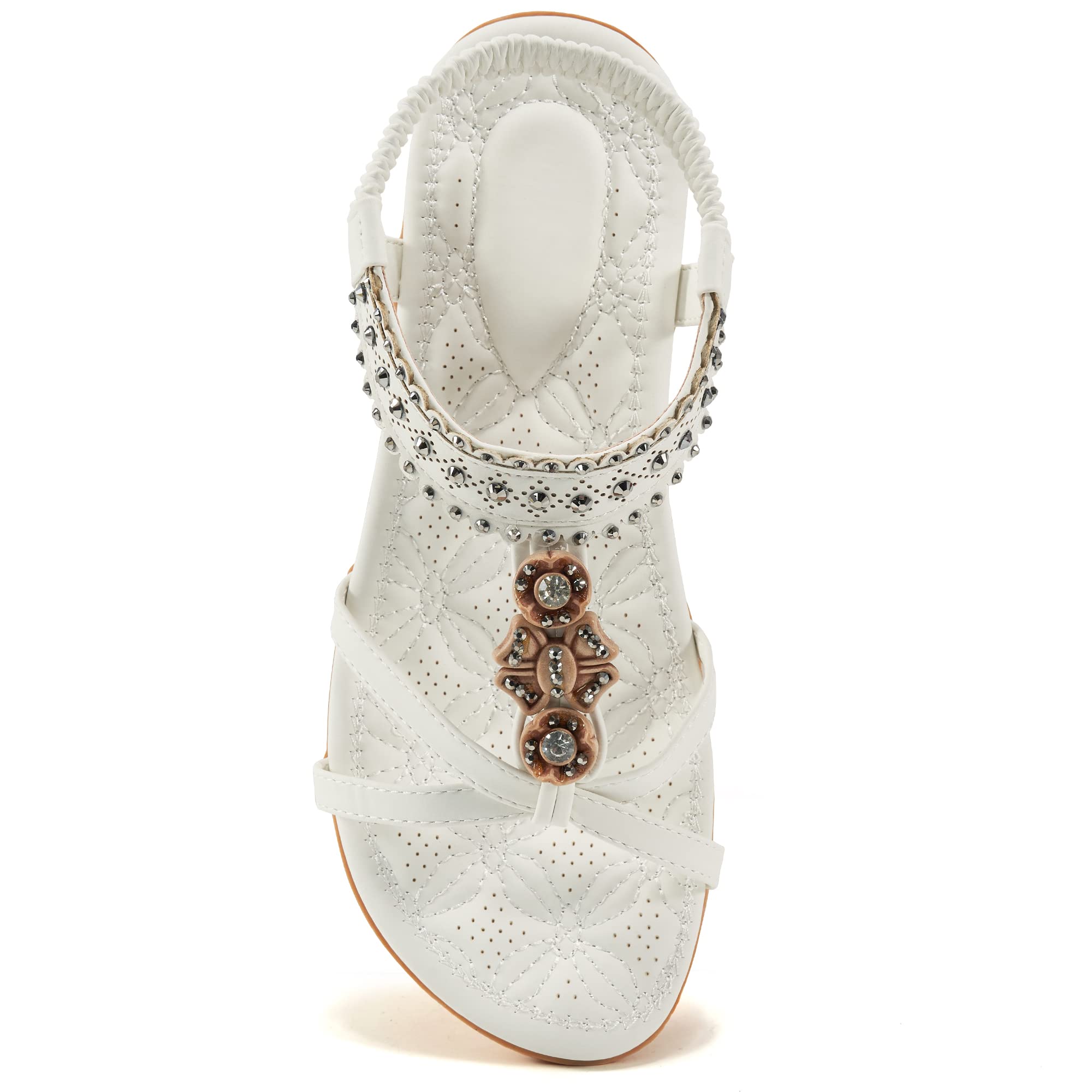 Alicegana Womens Sandals Shoes Comfort Walking with Non Slip on Casual Summer 2026 Shoes Dress Ankle Elastic Jeweled Bohemian Flats Vacation Wedding Image