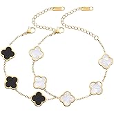 AIPPK 18K Gold Plated Clover Lucky Bracelet for Women White/Black/Red/Green Flower Four Leaf Link Bracelets Trendy Jewelry Gifts for Women