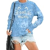 Cat Mom Sweatshirt Women Cute Cat Long Sleeve Shirts Crewneck Loose Fit Sweatshirts Fall Pullover Sweatshirt Blouse