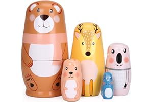 Bgraamiens Nesting Dolls Russian Matryoshka Wood Stacking Dolls for Kids Handmade Toys(Orange Bear)