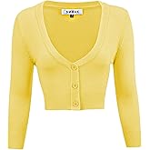YEMAK Women's Cropped Bolero Cardigan – 3/4 Sleeve V-Neck Basic Classic Casual Button Down Knit Soft Sweater Top (S-4XL)