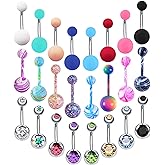 EVELICAL 24-50Pcs 14G Stainless Steel Belly Button Rings for Women CZ Screw Navel Bars Body Piercing Jewelry
