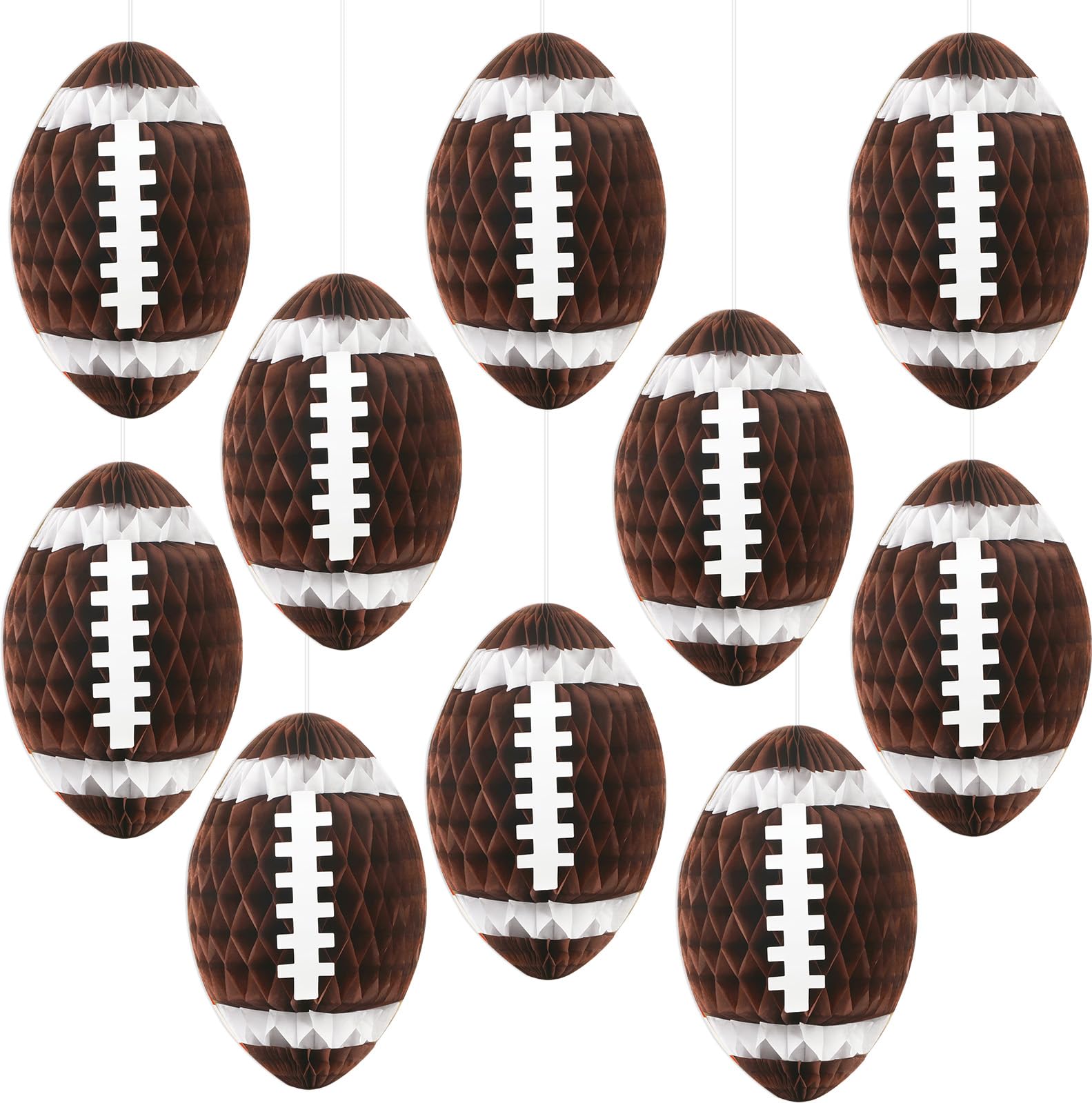 Photo 1 of 10PCS Football Honeycomb Ceiling Hanging Decorations Centerpieces Football Banners Sports Paper Cutouts Themed Party Supplies 3D Tissue Paper Pom Poms for Birthday Classroom Baby Shower Party Favor