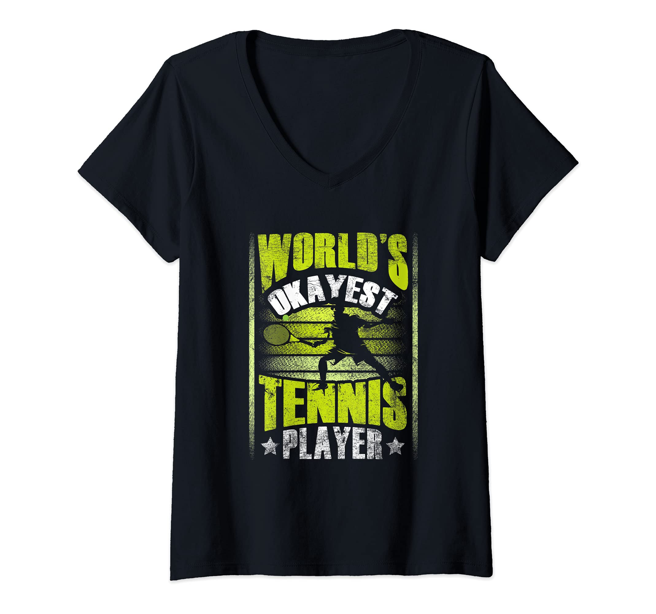 Womens Okayest Tennis Player Rackets Ball Game Sport Lover Trainer V-Neck T-Shirt