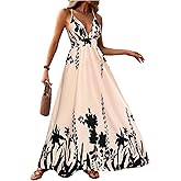 MakeMeChic Women's Summer Flowy Maxi Dress Boho Floral Backless Sundress Spaghetti Strap Beach Dress Vacation Outfits