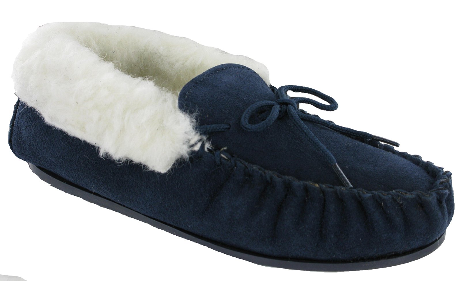 Mokkers Real Suede Wool Mix Warm Lining Moccasins Slippers Ladies TPR Sole UK3-9 (UK 7, Navy)