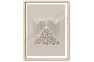 iHery Natural OAK Wood Moses Parting The Red Sea Framed Wall Art, 12x16 in Modern Christian Bible Verses Canvas Art, Sketches Crossing Decor, Beige Logs Set of 1 for Living Room Bedroom