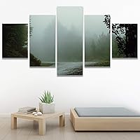 SIGNWIN 5 Panel Canvas Wall Art Green Forest for Home Decorations Ready to Hang - 60