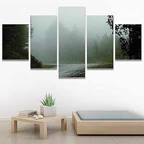 SIGNWIN 5 Panel Canvas Wall Art Green Forest...