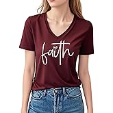DANVOUY Women Faith Graphic V-Neck T-Shirt Cute Graphic Tee Funny Short Sleeve Tops