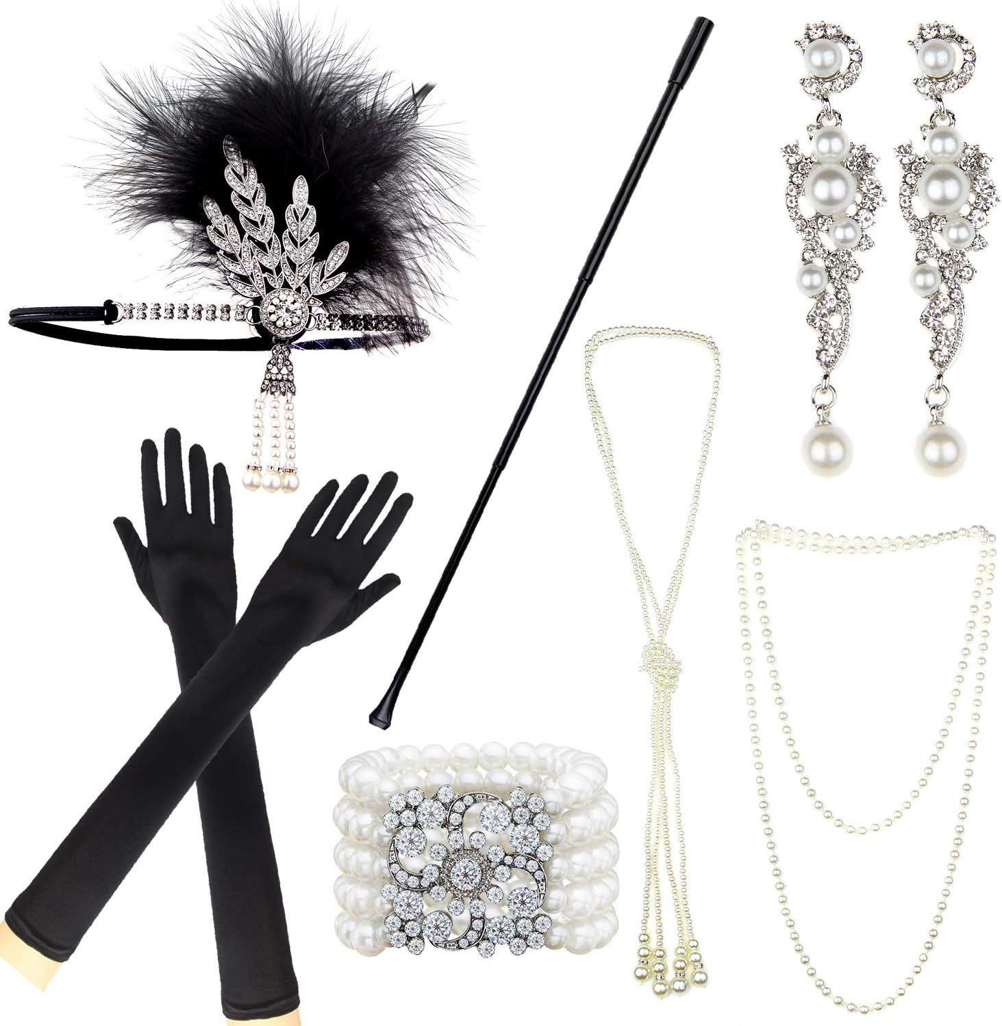 IETANG 1920s Accessories Themed Costume Mardi Gras Party Prop additions to Flapper Dress