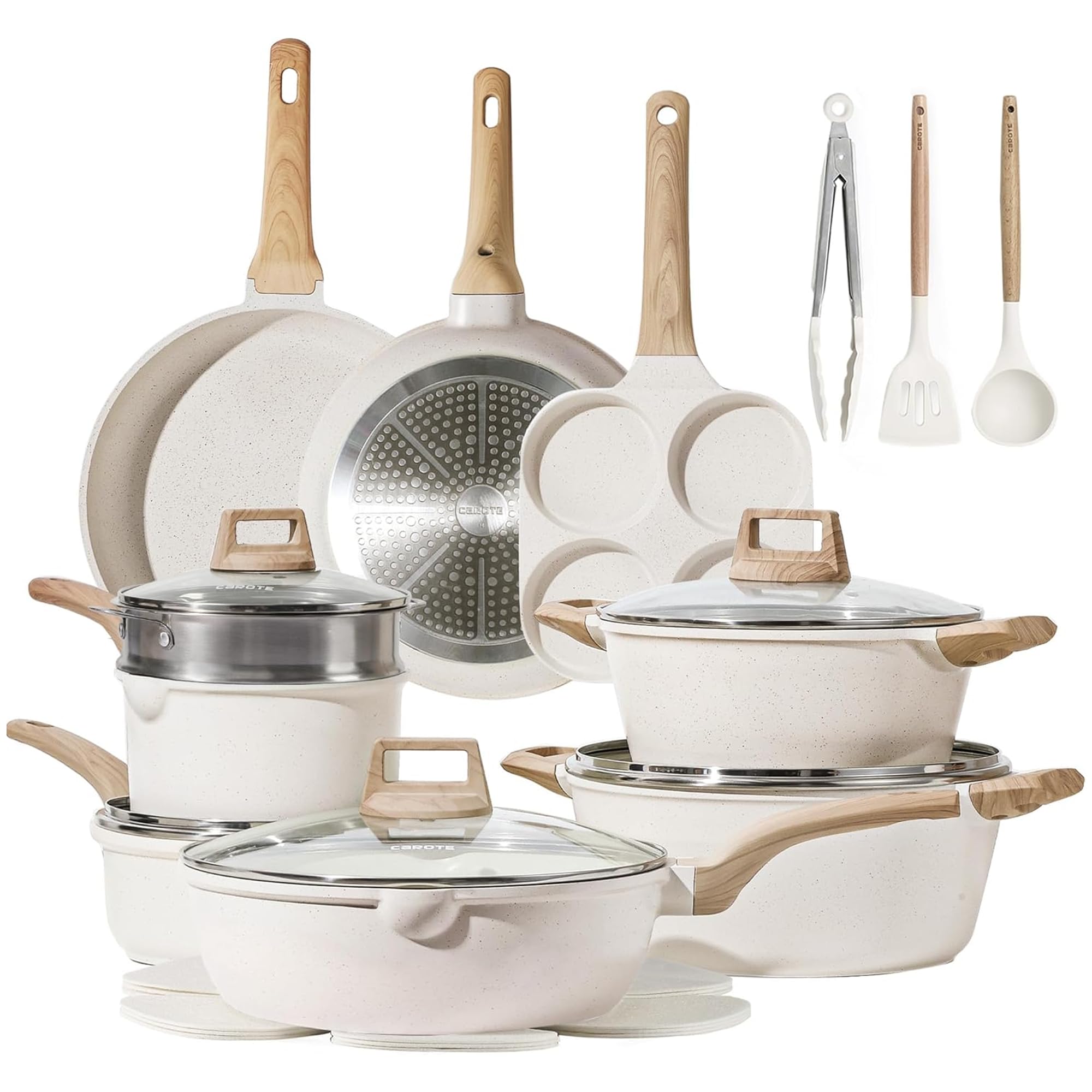 CAROTE 21pcs Pots and Pans Set, Nonstick Cookware Sets, with Egg Pan