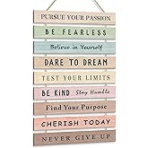 HLNIUC Motivational Wall Art,Positive Inspirational Quotes Hanging Wooden Sign, Set of 9 (1.5"x12") Inspirational Wall Art Fo