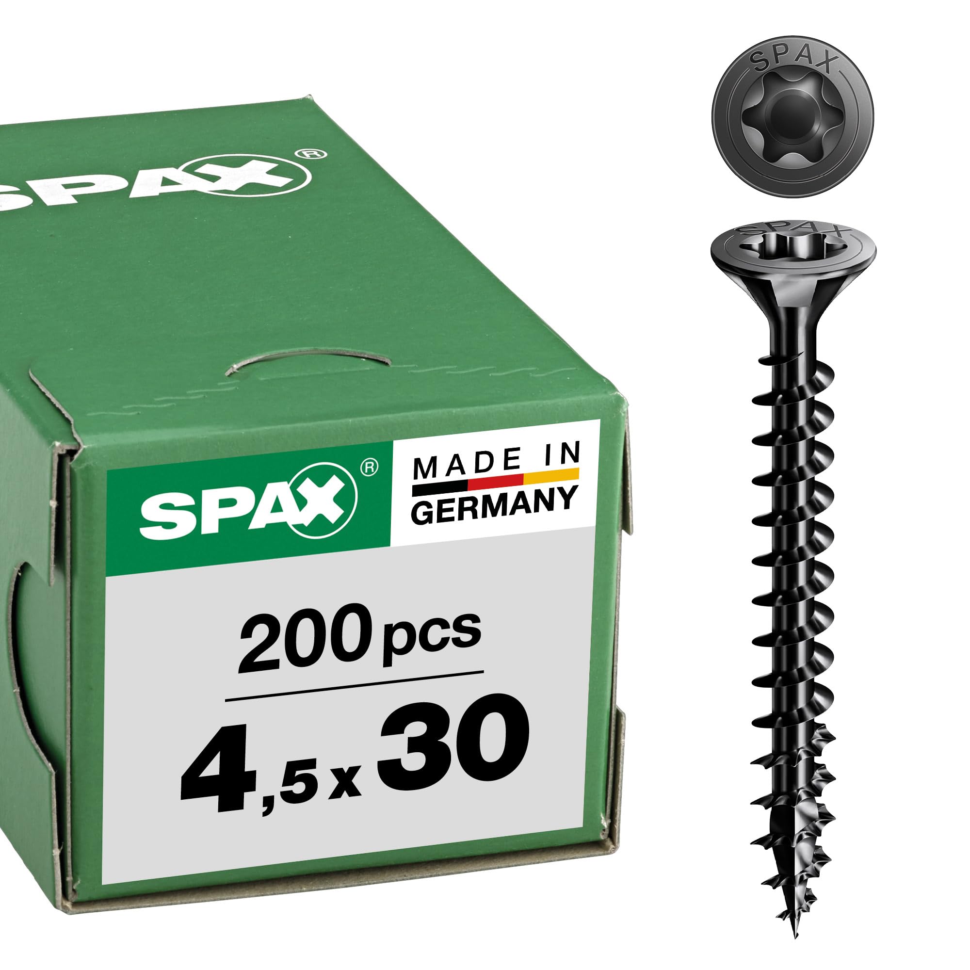 Spax Universal Screw, Countersunk Head, Black, T-Star Plus, Fully Threaded (4.5 x 30 mm, Pack of 200) — image 1