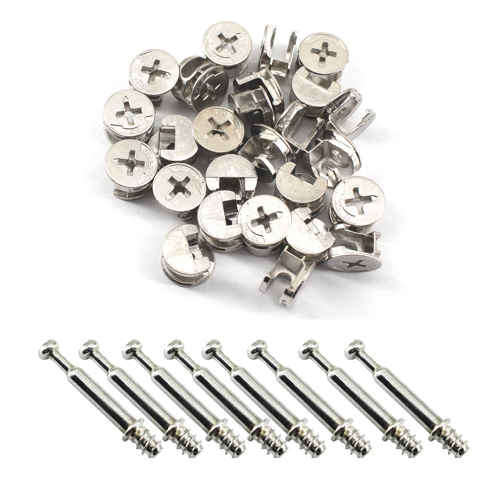 Photo 1 of 25Pcs Furniture Connecter Fixing Screws Eccentric Cam Lock with Metal Self-Ttapping Dowels Screws for Wardrobe Drawer Cabinet Furniture Panel Connecting 1 Style