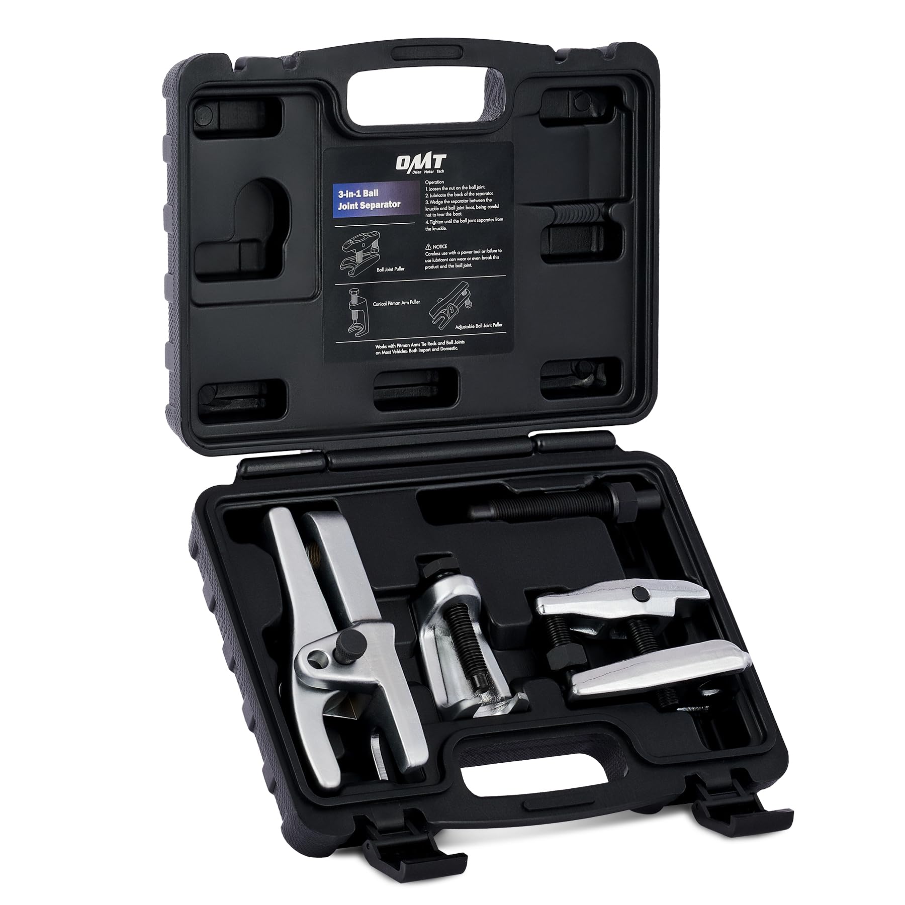Photo 1 of Orion Motor Tech Ball Joint Separator, Pitman Arm Puller, Tie Rod End Tool Set for Front End Service, 3pc Heavy Duty Pitman Arm, Tie Rod Puller, and Ball Joint Removal Tool Kit with Case