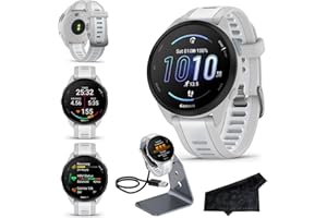 CERTIFIED BRANDS Garmin Forerunner 165 GPS Running Smartwatch, Mist Gray/Whitestone | Advanced Health and Fitness Insights, Sleep Coach, Training Plans, Garmin Pay | Signature Series Charging Stand Bundle
