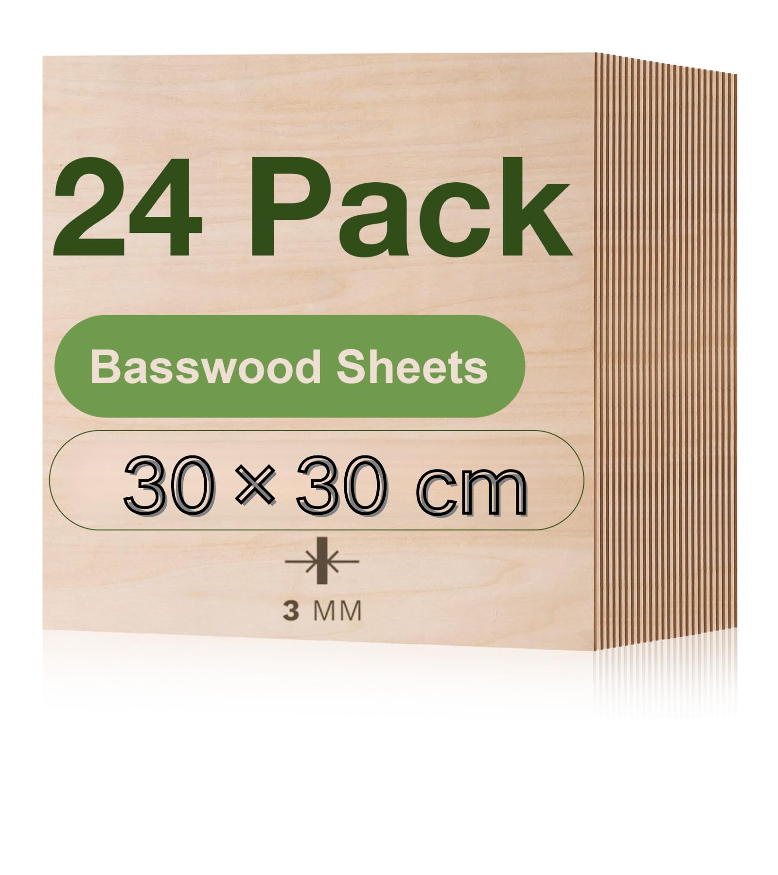 ROBOTIME 3mm Plywood Sheets Cut to Size 30×30 CM 24 Pack Wood Burning Model Making Laser Ply Material, Thin Wood Sheets for Craft Projects