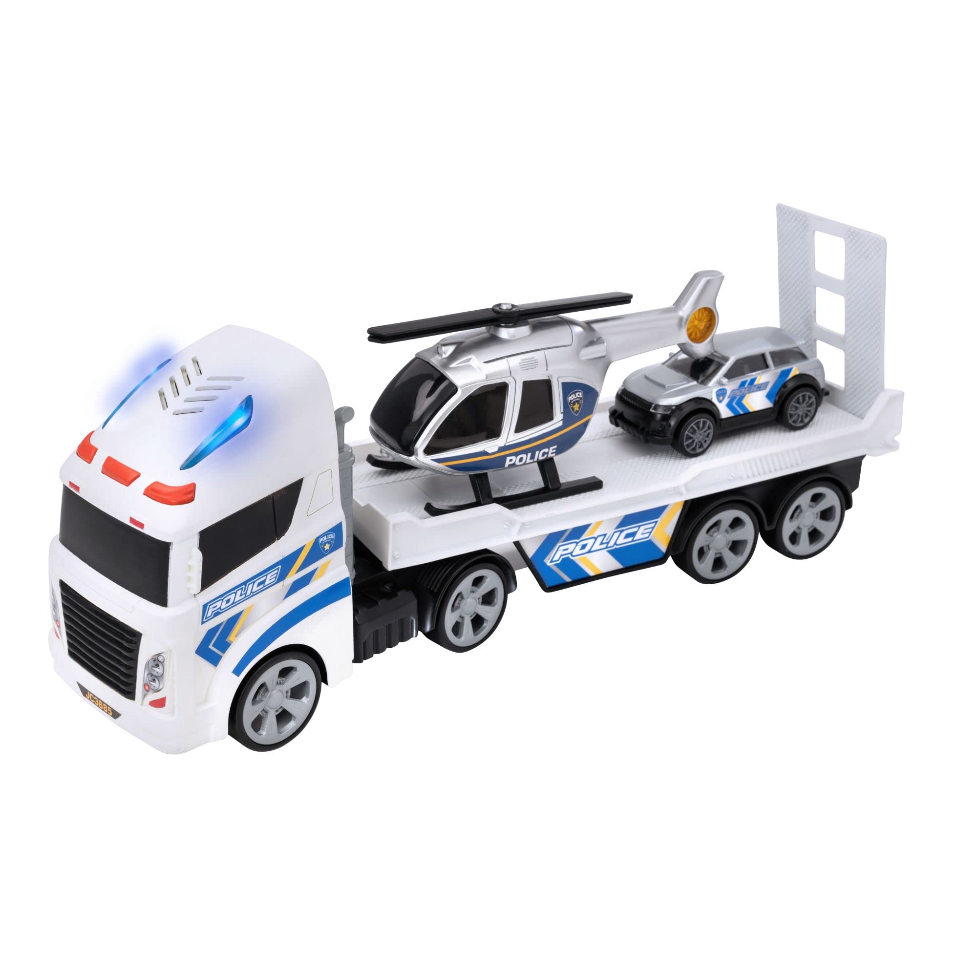 Teamsterz -Police Vehicle Transporter, Police Car, Transporter Truck, Helicopter, Cars, Wheeled Toys, Multicoloured, Official Product (CyP Brands)