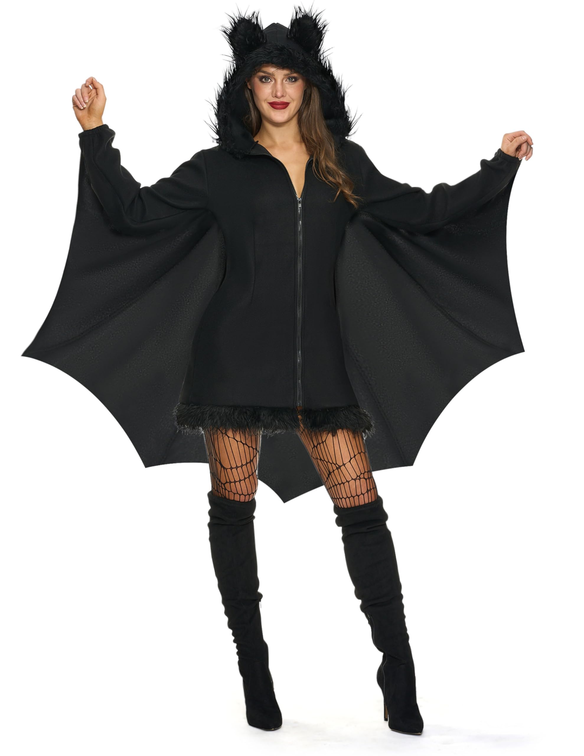 Photo 1 of Spooktacular Creations Halloween Black Bat Costume Women, Black Women Bat Hoodie for Halloween Dress Up Parties, Cosplay Party (Large)