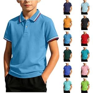 Boys Polo Shirt Striped Collar Breathable Short Sleeve Sport School Top | Moisture Wicking, Quick Dry, Stretch, Golf, Soccer