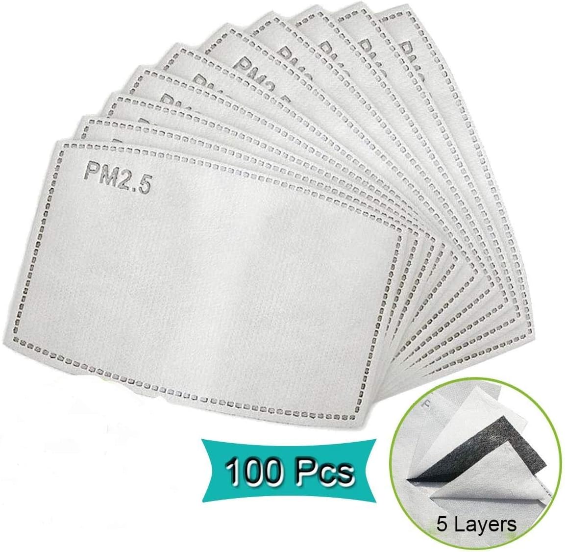 PM 2.5 Activated Carbon Filter Insert, 5 Layers Protective Face 𝐌𝐀𝐒𝐊 Filter Chips Replaceable Anti Haze Filter Paper for 𝐌𝐀𝐒𝐊(100Pcs)