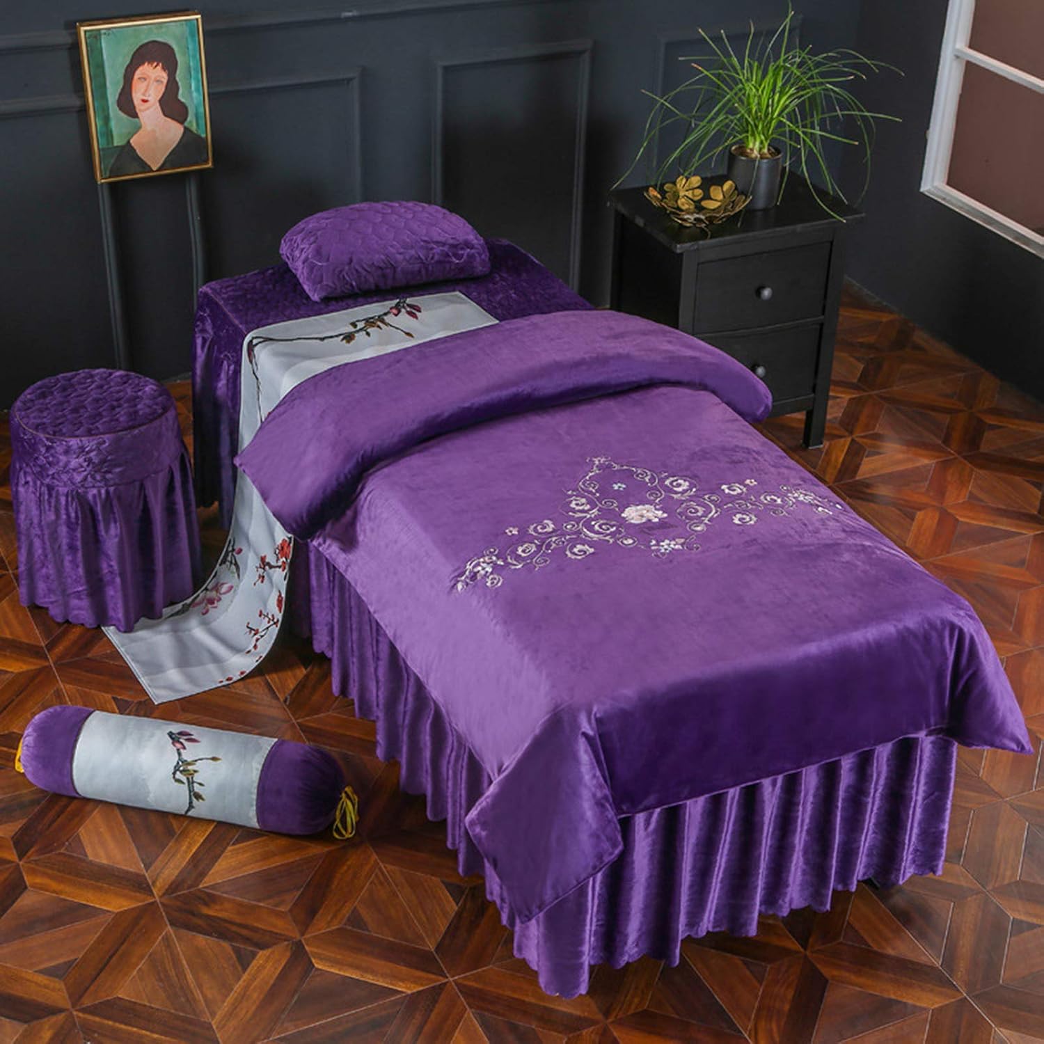ZQ&QY Velvet Massage Table Sheet Sets,Thicken Keep Warm 4piece Set