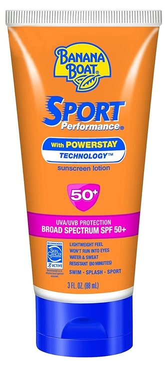 Banana Boat Sunscreen Sport Performance Broad Spectrum Sunscreen Lotion - SPF 50, 3 Ounce (Pack of 2)