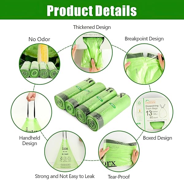13 GALLON THICKEN HEAVY DUTY DRAWSTRING TRASH BAGS – 80 COUNT, TALL FOR KITCHEN, BATHROOM, OFFICE & BEDROOM