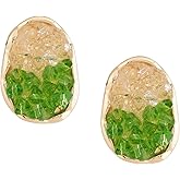 MINACHI Green Faceted Teardrop Stud Earrings for Women, Emerald-Tone Look, Lightweight Vintage-Inspired Studs