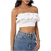 winkbay Women's Ruffle Trim Strapless Crop Tube Top Y2k Party Club Bandeau Tops