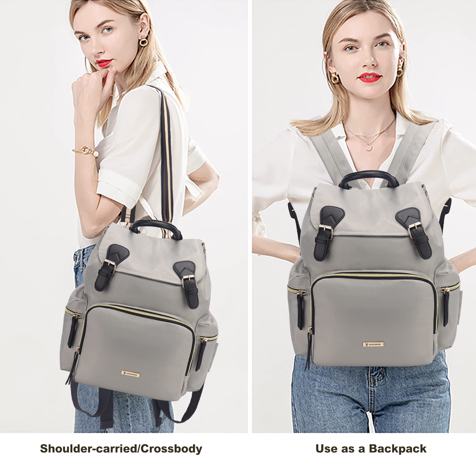 VS VOGSHOW Diaper Bag Backpack, Multifunction Stylish Travel Baby Bag Backpack with Crossbody Strap, Maternity Nappy Bag