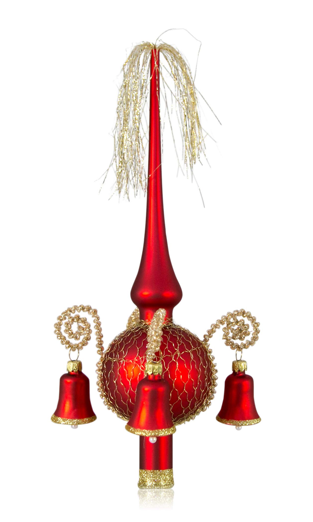 Christmas Tree Topper with Decorated Bead Bell Red Matt Coating L Approx. 28 cm Diameter 7 cm Christmas Tree Ornaments