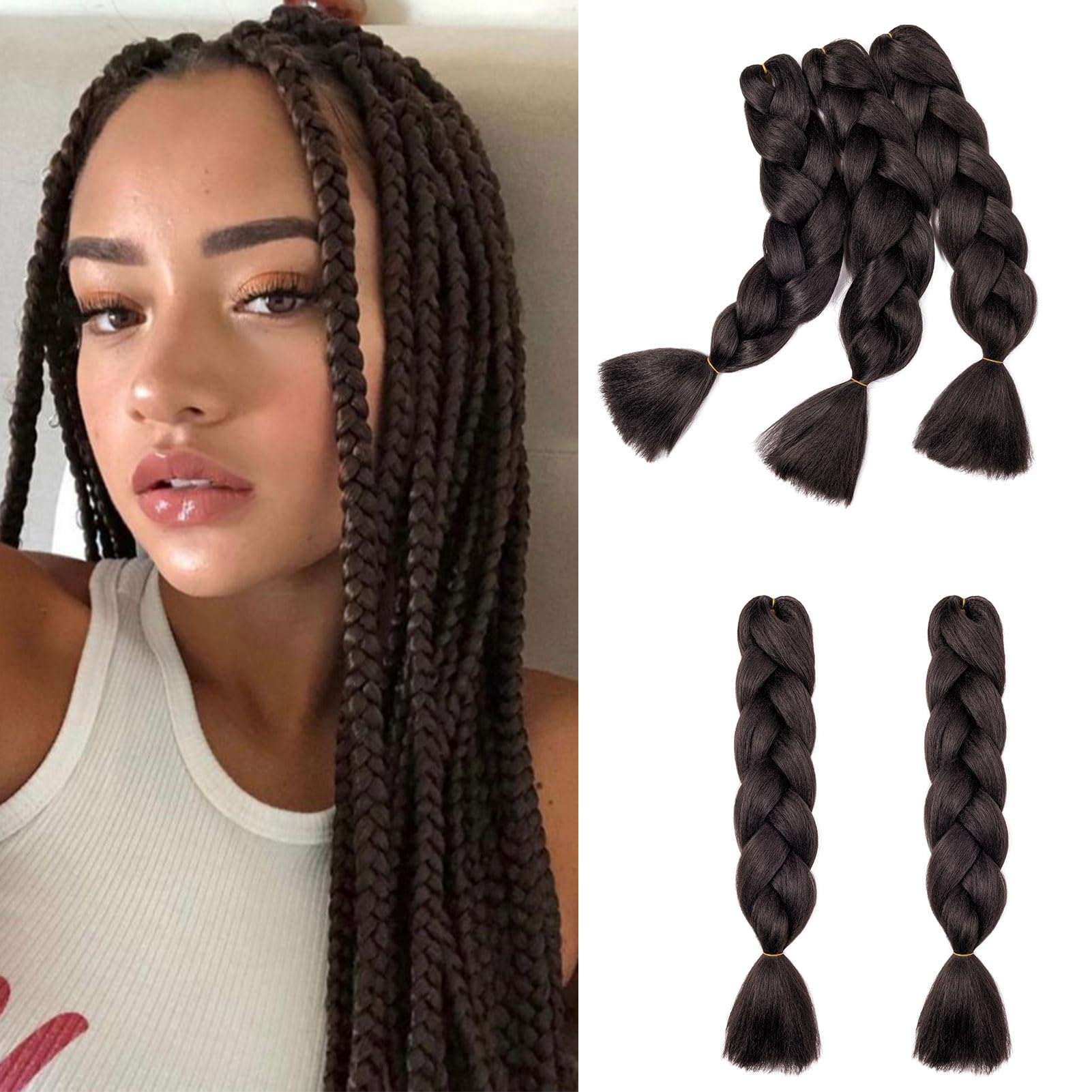 Gairyan Braiding Hair Extensions Ombre Jumbo Braids Synthetic Hair 5packs 24 inches 500g Coloured Hair for Braiding Extensions Box Braids Crochet Twist (Dark Brown)