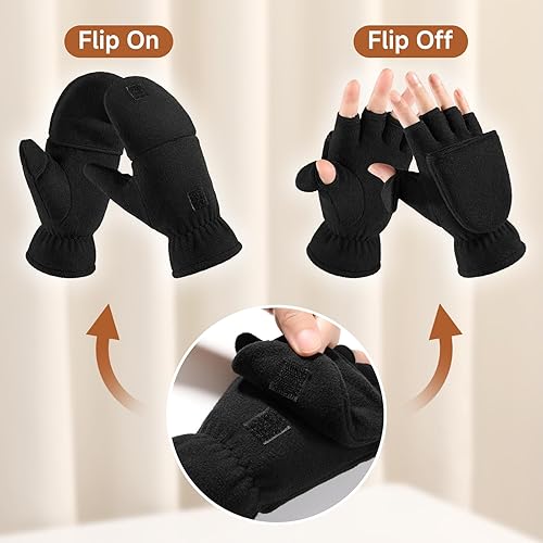 BESSTEVEN Winter Fingerless Gloves for Men Women Convertible