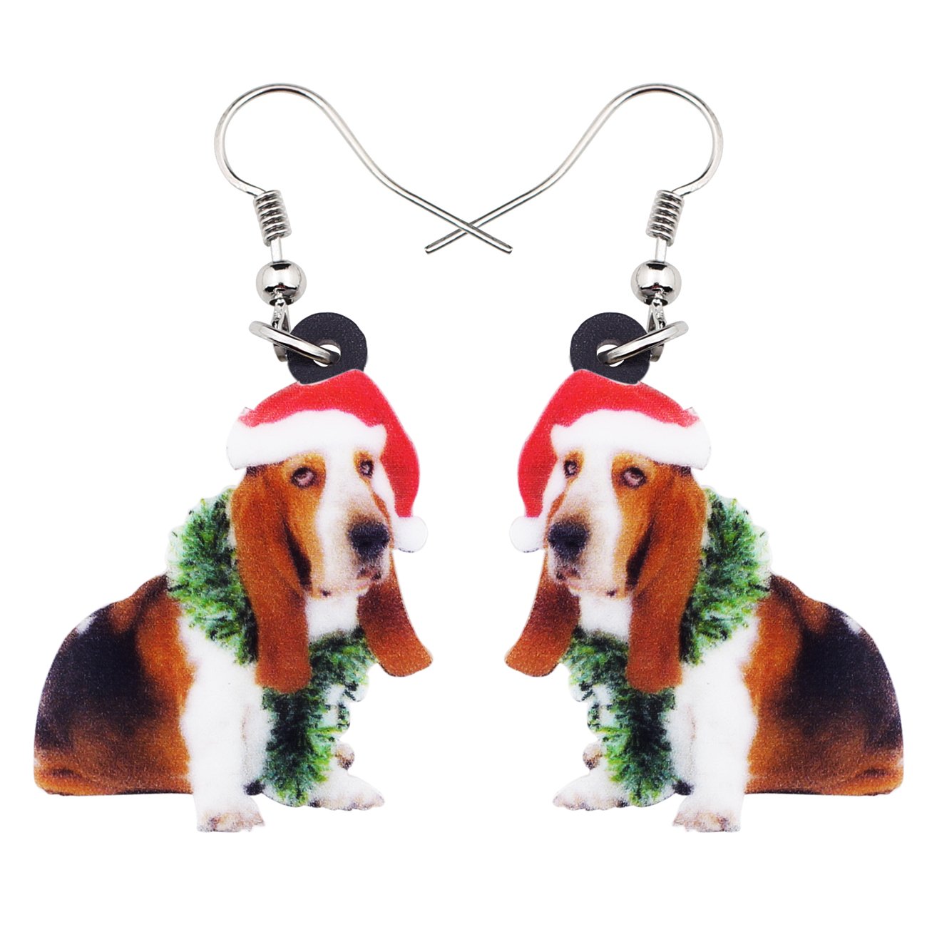 Cute Christmas Dog Earrings Dangle Jewelry for Girl Women Gift Charms (Christmas Basset Hound)