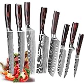 Kitchen Knife Set, Professional 8 Pcs Kitchen Chef Knife Set, Chef Knife Set with Sharp High Carbon Stainless Steel Forged Blade and Ergonomically Pakkawood Handle, Japanese Knife Set (8Pcs set)