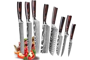 Kitchen Knife Set, Professional 8 Pcs Kitchen Chef Knife Set, Chef Knife Set with Sharp High Carbon Stainless Steel Forged Bl