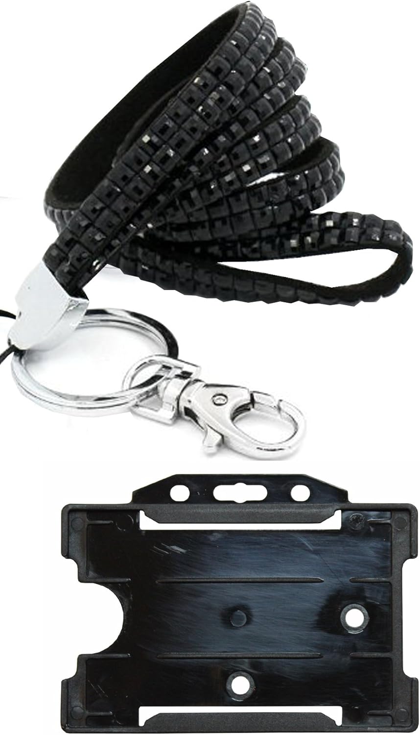 Black Bling Diamante Rhinestone Sparkly Lanyard from PCL Media ltd with Black ID Card Holder Bling Lanyards, Diamante Lanyard