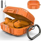 [Upgrade Secure Lock] for Beats Powerbeats Pro 2 Case Cover, LDSXAY Carbon Fiber Shockproof Protective Cover for Powerbeats Pro 2 2025 with Cleaner Kit & Carabiner (Orange)