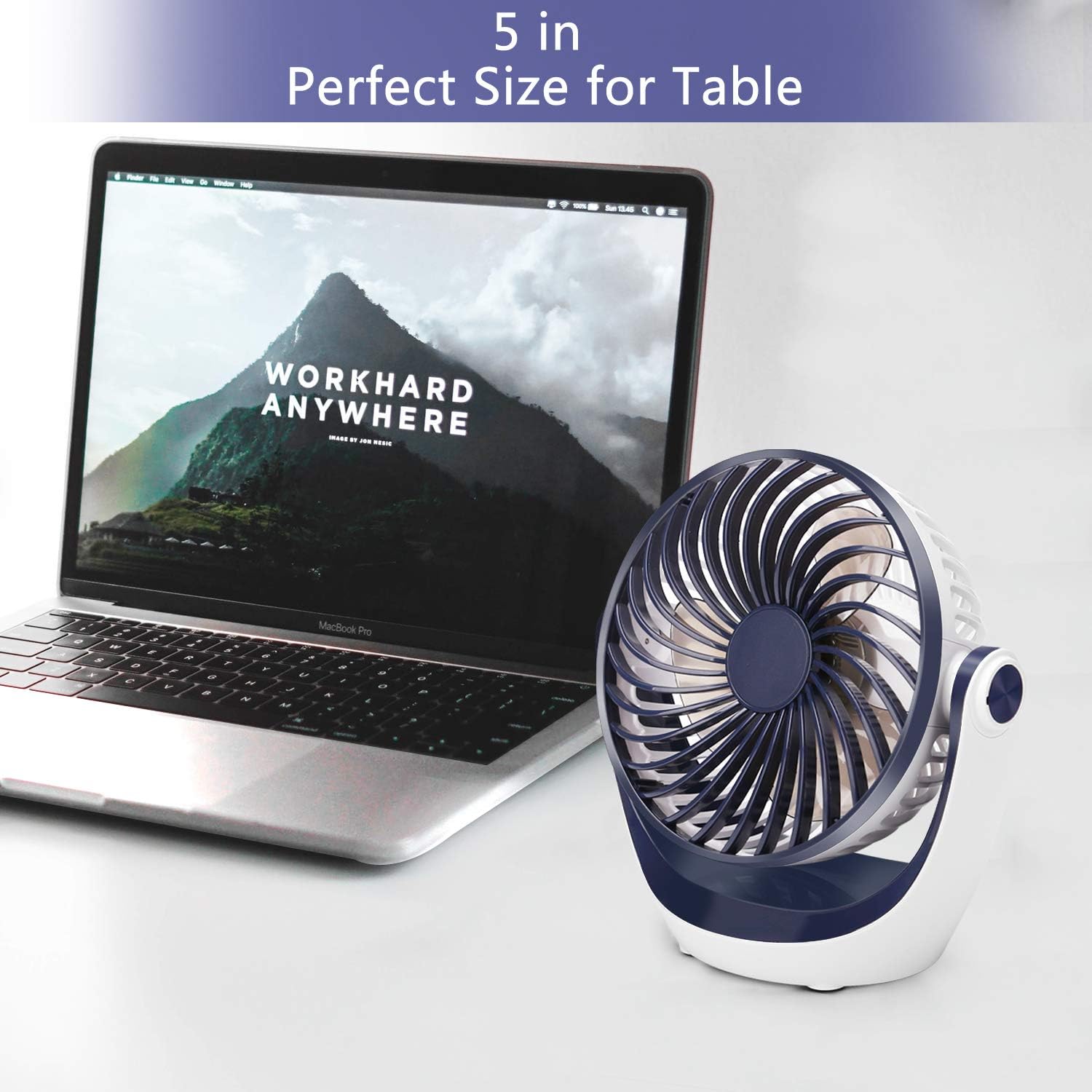 Aluan Desk Fan Small Table Fan with Strong Airflow Rechargeable Battery Operated Portable Fan 3 Speeds Adjustable Head 360°Rotatable Mini Personal Fan for Home Office Bedroom Table and Desktop: Kitchen & Dining