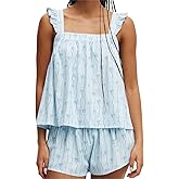 Women Ruffle Shorts Set Y2k Casual Square Neck Sleeveless Tank Top Shorts Cute Loose Fit 2 Piece Bridal Pajama Sets