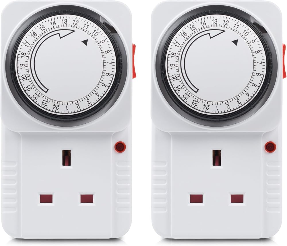 HBN 24 Hour Mechanical Timer Plug Switch 13A/3120W 2 Pack Indoor Socket UK Plug