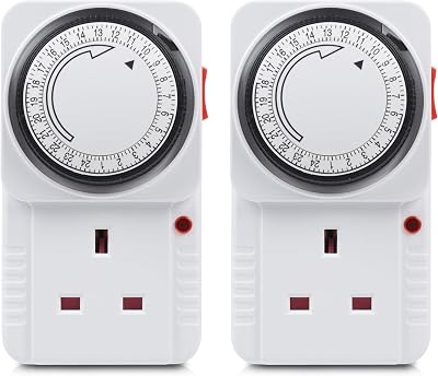 HBN 24 Hour Mechanical Timer Plug Switch 13A/3120W 2 Pack Indoor Socket UK Plug