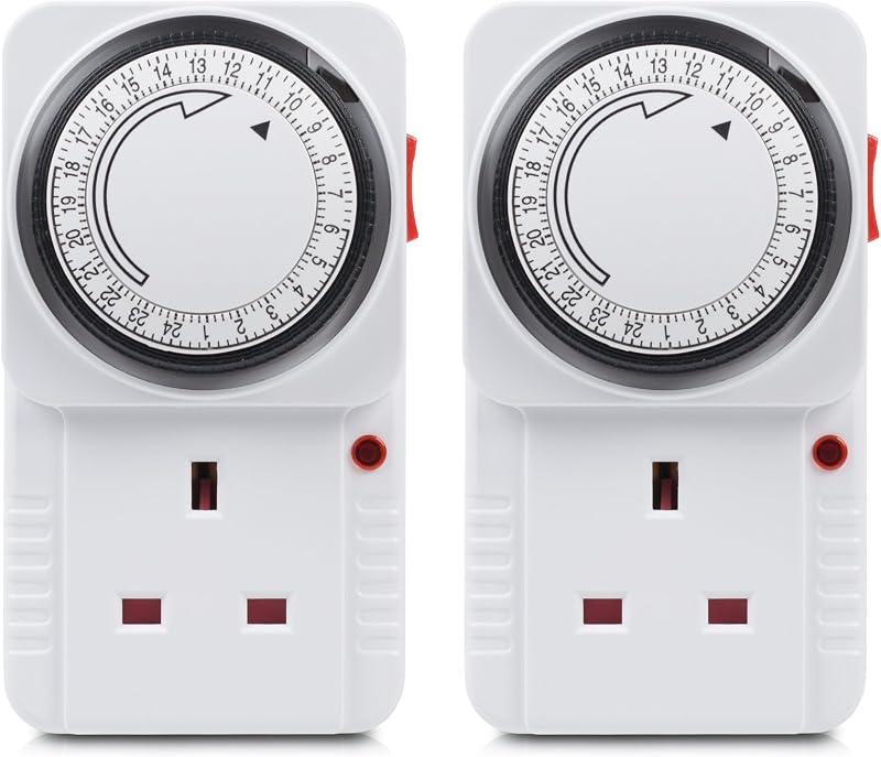 HBN 24 Hour Mechanical Timer Plug Switch 13A/3120W 2 Pack Indoor Socket UK Plug