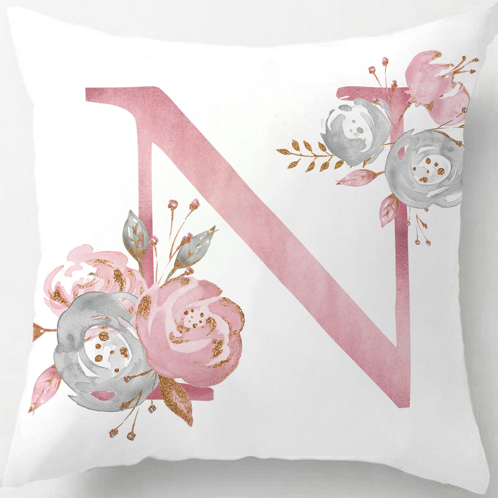 Tillskuch Pink Cushion Covers Cute Alphabet Decorative Throw Pillow Cover Square Letter Pillow Protectors for Sofa Couch Bedroom Chair Home Decor 45cm x 45cm(N)