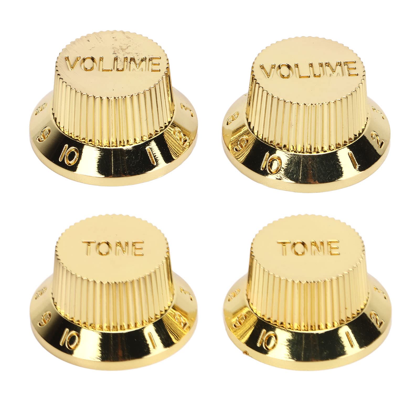 Top Hat Guitar Knobs, Volume Tone Turning Pedal Bass Rotary Shaft Speed Control Knobs Amp Effect Potentiometer Dome Knob for Electric Musical Knurled Instrument Parts Replacement Set(Gold)