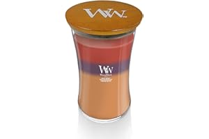 WoodWick Autumn Harvest Holiday Candle Gifts for Women and Men, 21.5 oz Large Hourglass Trilogy Candle with Crackling Wick