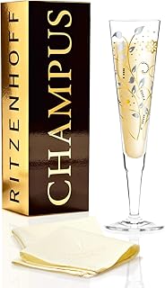 RITZENHOFF Champus Champagnerglas von Nuno Ladeiro, aus Kristallglas, 200 ml, mit edlen Gold- und Platinanteilen, inkl. Stoffserviette