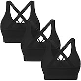 3-Pack Criss-Cross Strappy Sports Bras for Women - Padded High Impact Seamless Yoga Exercise Athletic Bra